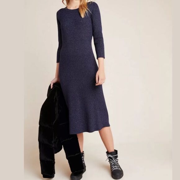 NWT Anthropologie Selena Rib Lurex Sweater Dress - Picture 1 of 4